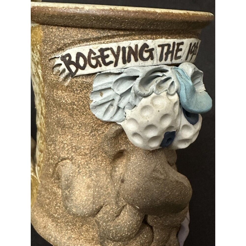 Art Pottery Ugly Funny Face Mug Bogeying The Hole  Man Golf‎ Theme 3D Figural - Picture 3 of 9